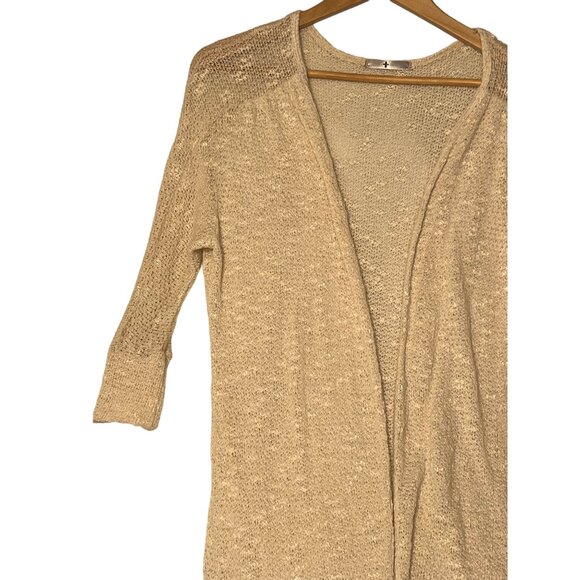 Beige Blu Planet Long Open Knit Duster Cardigan With 3/4 Sleeves Made In USA - Picture 14 of 14